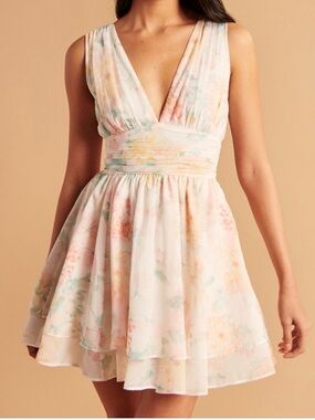 Abercrombie & Fitch Pastel Floral V-Neck Mini Dress